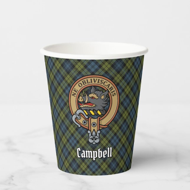 CampBell Wappen über Tartan Paper Cups Pappbecher (Vorderseite)
