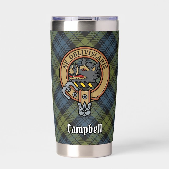 Campbell Wappen über Tartan Thermobecher (Vorderseite)