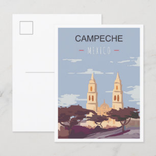 Campeche Mexiko Kunst Vintage Reiseillustration Postkarte