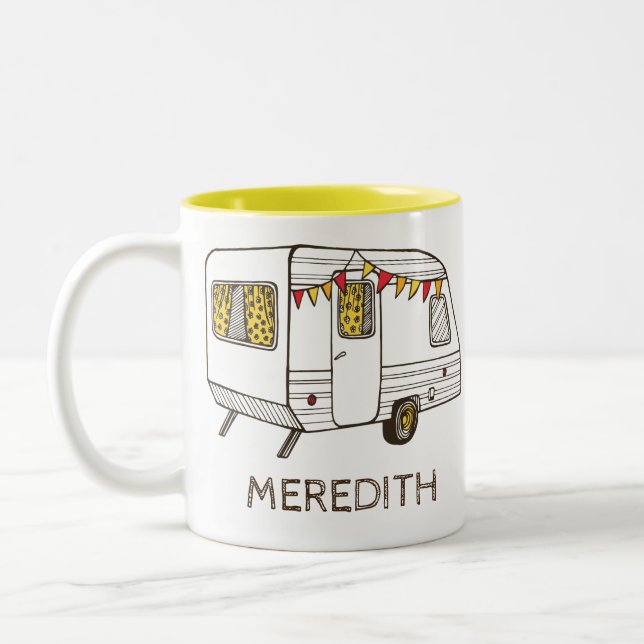 Camper-Anhänger-Wohnwagen-personalisierte Zweifarbige Tasse (Links)