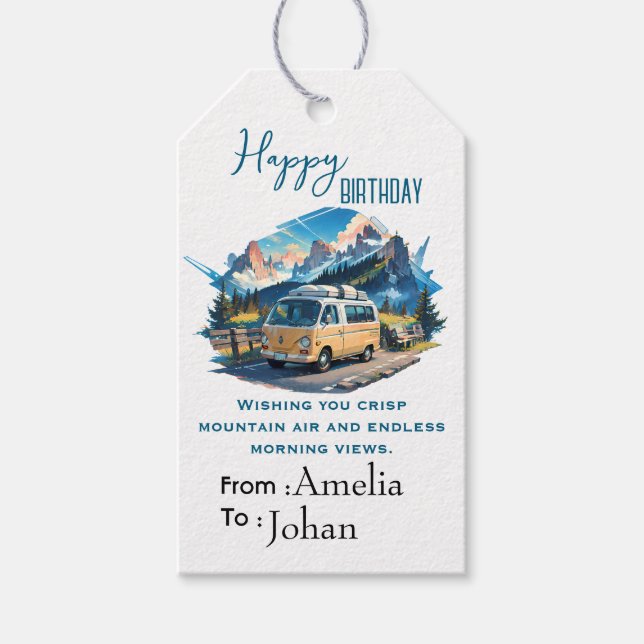 Camper Geburtstag  Geschenkanhänger (Vorderseite)