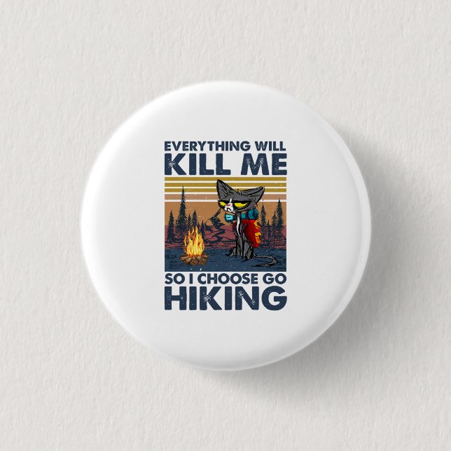 Camper-Geschenk | Wandern mit Katze Geburtstag Button (Vorderseite)