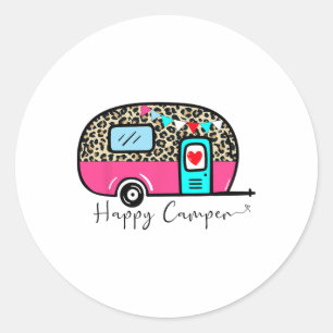 Camper Glücklicher Sommercamp Camping Leopard Lust Runder Aufkleber