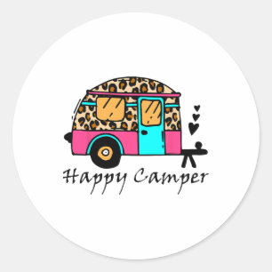 Camper Glückliches Sommercamp Camping Leopard Lust Runder Aufkleber