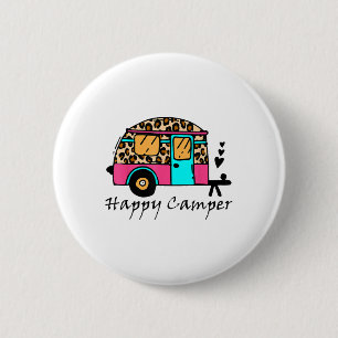 Camper Happy Summer Camp Camping Leopard Funny Gla Button