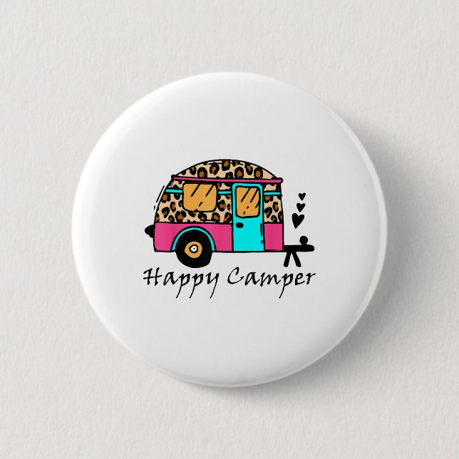 Camper Happy Summer Camp Camping Leopard Funny Gla Button (Vorderseite)