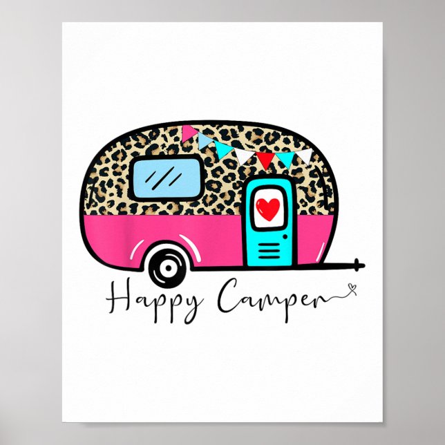 Camper Happy Summer Camp Camping Leopard Funny Gla Poster (Vorne)