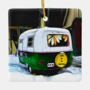 Camper Hippie Life ist eine Reise zu gehen Retro Keramikornament