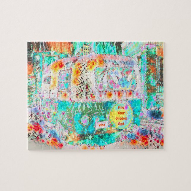 Camper Hippie Retro Kunst, Dichtung und Musik Puzzle (Horizontal)