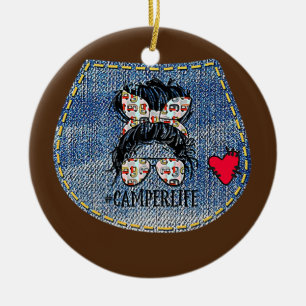 Camper Life Messy Bun Mütter Day Camping Liebhaber Keramik Ornament
