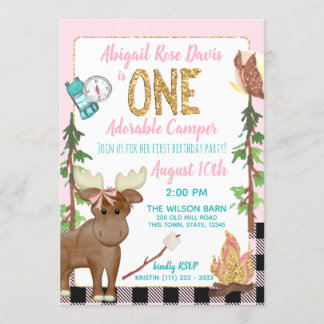 Camper Pink Buffalo Kariert 1. Geburtstag Camping Einladung