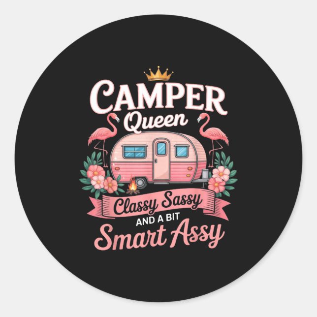 Camper Queen Cly Sy Smart Y Camng Rv Women  Runder Aufkleber (Vorderseite)