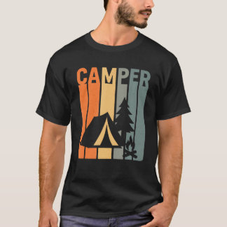 Camper Retro Funny Camping Tent Fire Pine Tree Out T-Shirt
