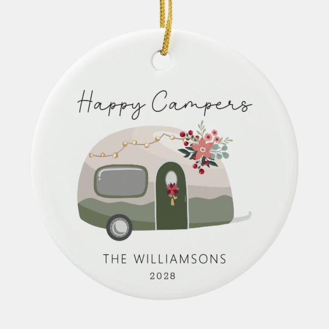 Camper Retro Green Christmas Keramik Ornament (Vorne)