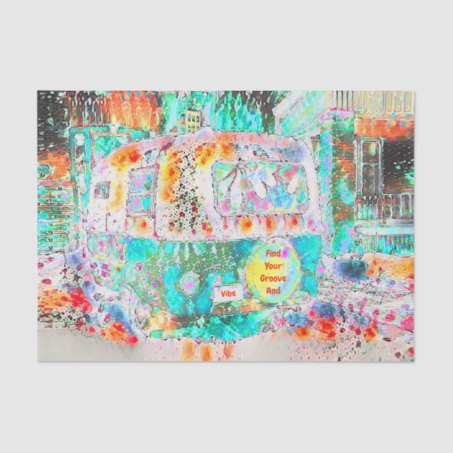 Camper Retro Hippie Green Groove und Vibe Pop Art Seidenpapier (Vorderseite)