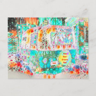 Camper Retro Hippie Groove und Vibe Pop Art Postkarte