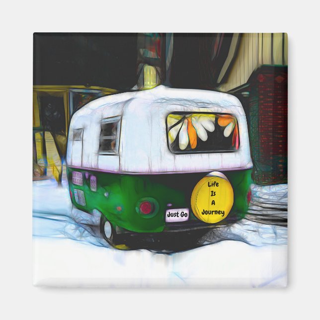 Camper Retro Hippie Life ist eine Reise zu gehen Magnet (Vorne)
