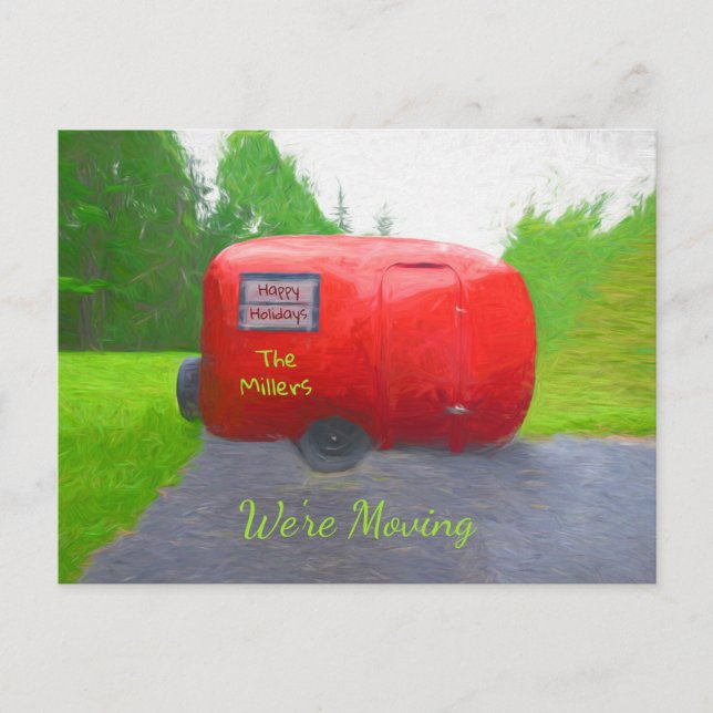 Camper Retro Holiday Red Green Vintag Moving Postkarte (Vorderseite)
