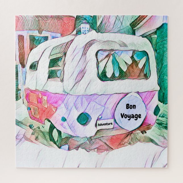 Camper Retro Vintag Hippie Bon Voyage Adventure Puzzle (Vertikal)