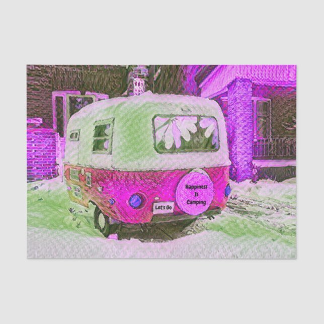 Camper Retro Vintage Hippie Glück ist Camping Seidenpapier (Vorderseite)