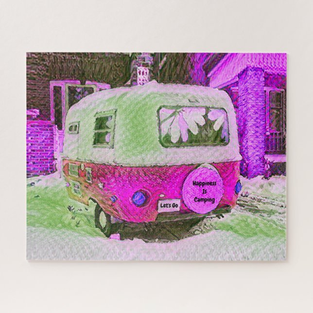 Camper Retro Vintages Hippie Glück ist Camping Puzzle (Horizontal)
