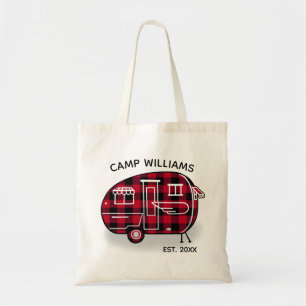 Camper Rustic Red Buffalo Plaid Monogram Name Tragetasche