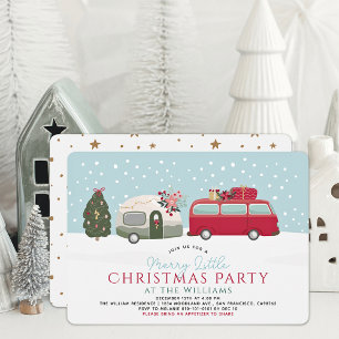 Camper Van Blue Merry Little Christmas Party Einladung