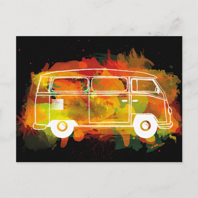 Camper Van Watercolor Black Postkarte (Vorderseite)