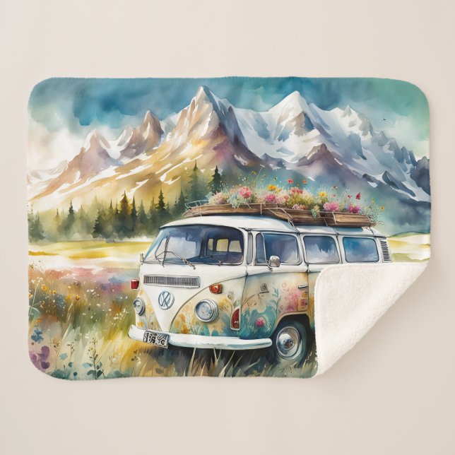 Campervan Bliss Retro Campervan im Gebirge Sherpadecke (Vorderseite (Horizontal))