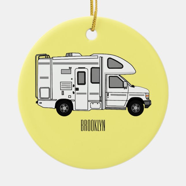 Campervan Cartoon Illustration Keramik Ornament (Vorne)