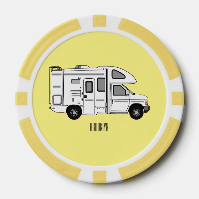 Campervan Cartoon Illustration Pokerchips (Vorderseite)