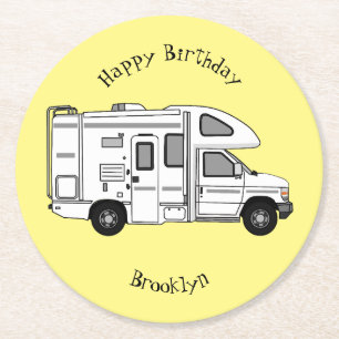 Campervan Cartoon Illustration Runder Pappuntersetzer