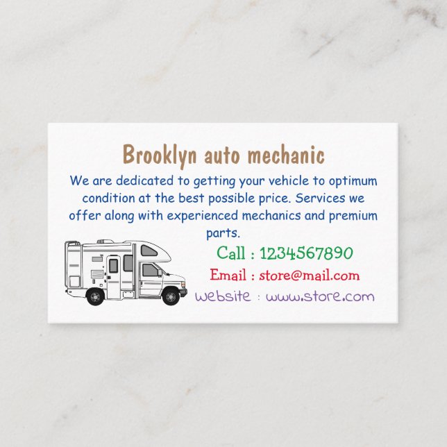 Campervan Cartoon Illustration Visitenkarte (Vorderseite)