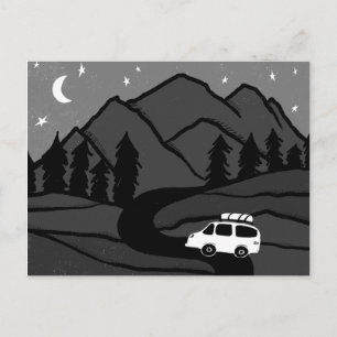 Campervan Mountains Vanlife RV Moon B&W Postkarte
