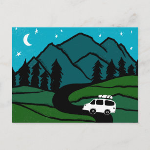 Campervan Mountains Vanlife RV Moon Postkarte
