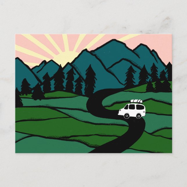 Campervan Mountains Vanlife RV Sunrise Postkarte (Vorderseite)