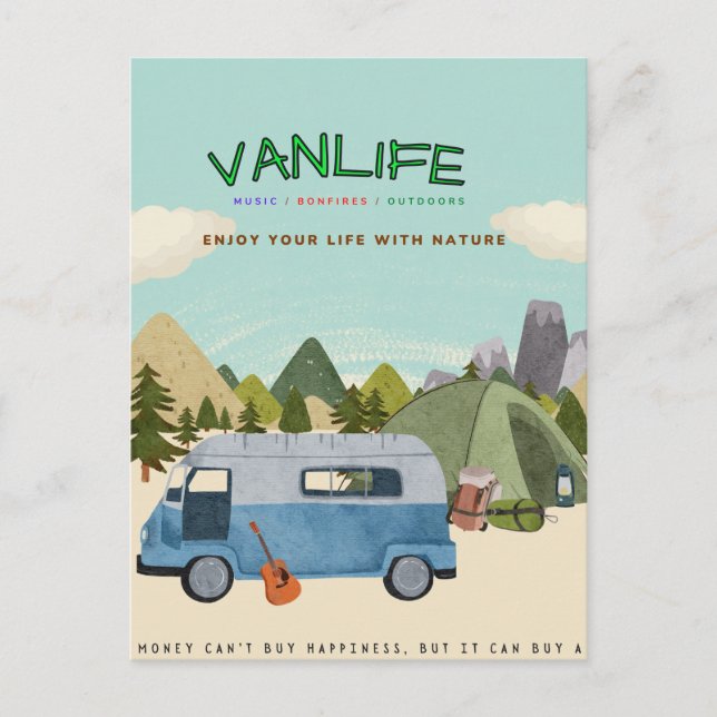 Campervanlife: Postkarte mit Retro-Campervan (Vorderseite)
