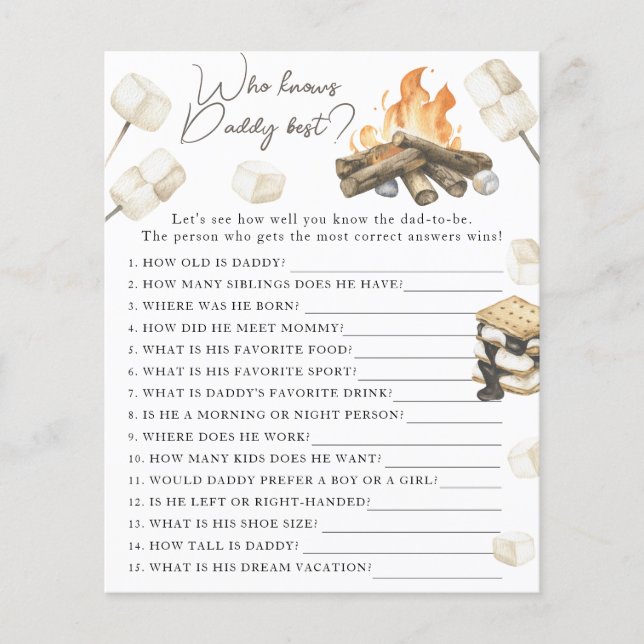 Campfire Babydusche - Game Wer Papa am besten kenn (Vorderseite)