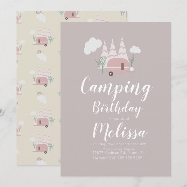 Campfire Camping Birthday Boho Einladung (Vorne/Hinten)