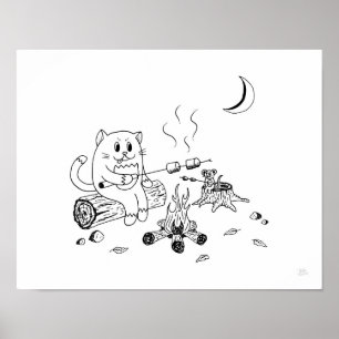 Campfire Cat & Mouse Art Print 100318 Poster