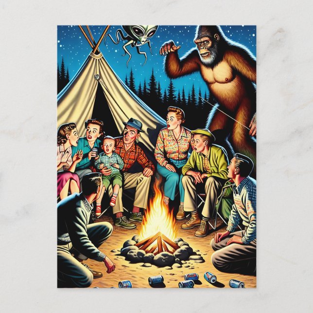 Campfire-Geschichten | Funny Retro Blank Postkarte (Vorderseite)