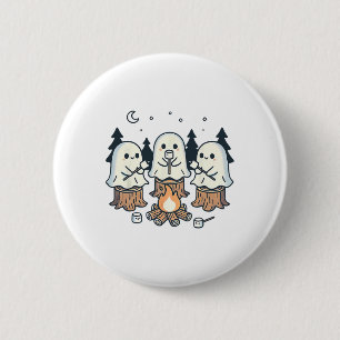 Campfire Ghost Spooky Marshmallow Halloween Bonfir Button