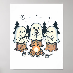 Campfire Ghost Spooky Marshmallow Halloween Bonfir Poster