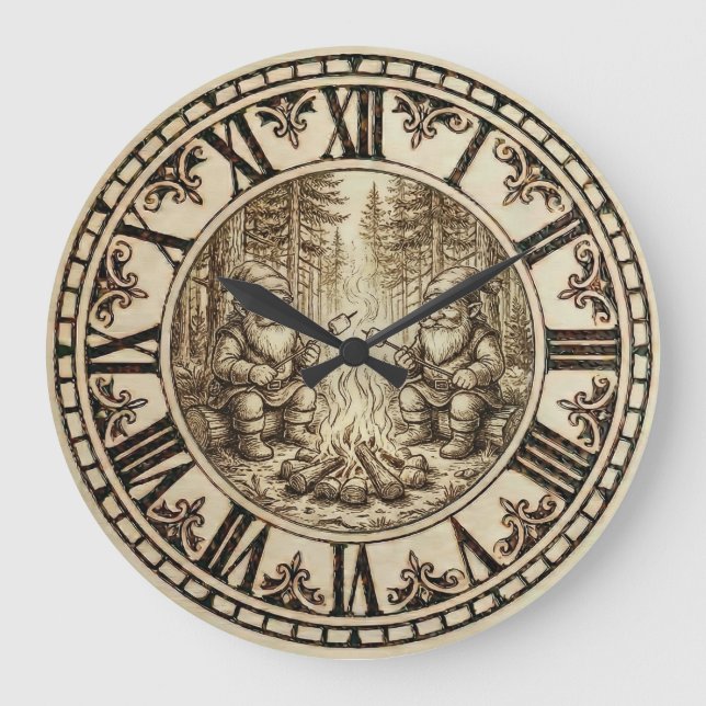 Campfire Gnomes Wall Clock  Große Wanduhr (Vorderseite)