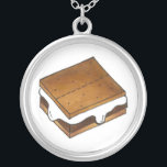 Campfire Smores Marshmallow Camp Smore Fußball Versilberte Kette<br><div class="desc">Eine originelle Marker-Illustration einer köstlichen Campfeuer's-mehr-Leckerei,  hergestellt mit Schokolade und gerösteten Marshmallows!</div>
