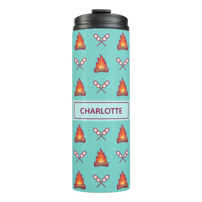 Campfire und Marshmallow Muster Thermosbecher (Vorderseite)