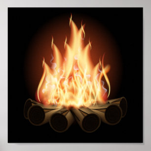 CAMPFIRE VECTOR LOGO HOT FLAMES BLACK BACKGRUNDS POSTER