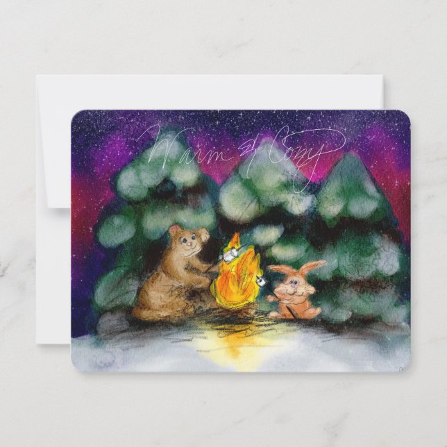 Campfire Winter Forest Animals Note Cards Mitteilungskarte (Vorderseite)