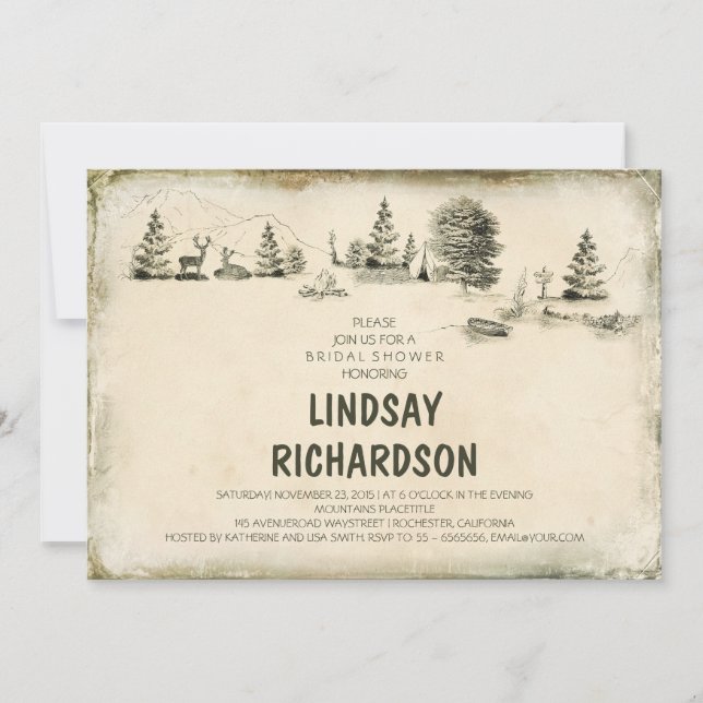 Campground Illustration Camping Brautparty Einladung (Vorderseite)