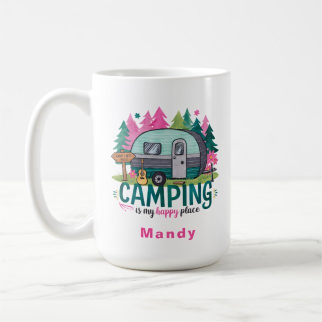 Camping-Abenteuer-Geschenktasse mit Namen Kaffeetasse (Links)